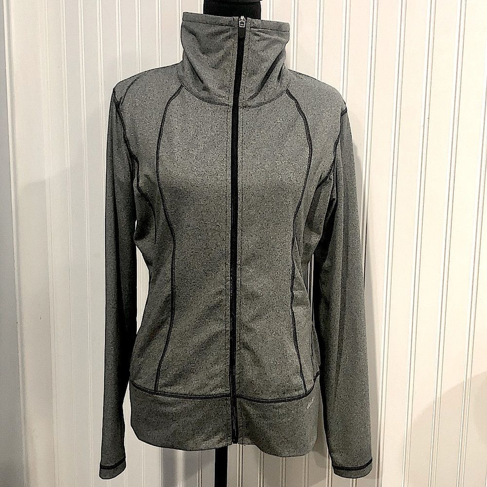 EDDIE BAUER Women’s Grey Full Zipper Motion Stretch Sweatshirt Sz Large